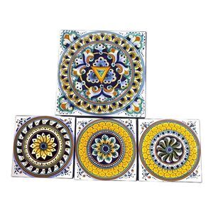 Hand Painted Deruta Italian Ceramic Decorative Tile Set Of 4 Coaster Centerpiece